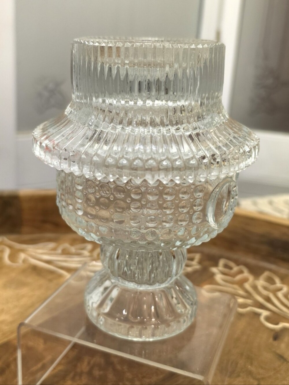 Vtg Flambuoyants Love Lite Thousand Eye Clear Glass Fairy Lamp Pedestal
